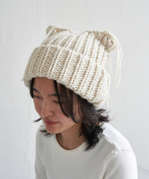 セール】ローゲージねこみみニット帽/猫耳/ネコ（ニットキャップ