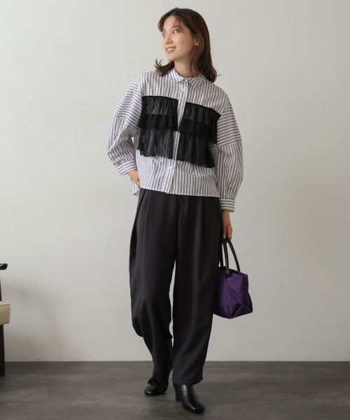 【セール】ストライプチュールフリルシャツ（Tシャツ/カットソー）｜Bou Jeloud（ブージュルード）