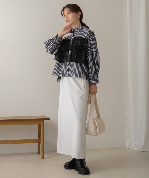 【セール】ストライプチュールフリルシャツ（Tシャツ/カットソー）｜Bou Jeloud（ブージュルード）