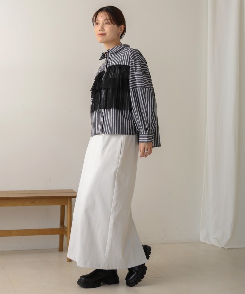 【セール】ストライプチュールフリルシャツ（Tシャツ/カットソー）｜Bou Jeloud（ブージュルード）