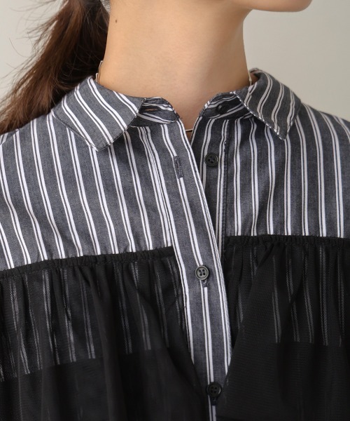 【セール】ストライプチュールフリルシャツ（Tシャツ/カットソー）｜Bou Jeloud（ブージュルード）