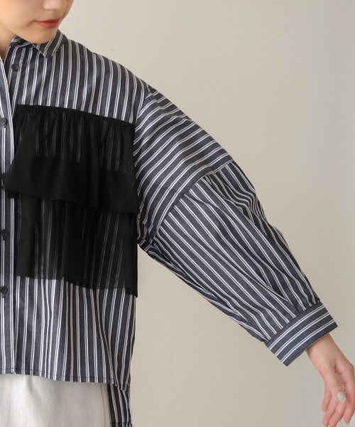 【セール】ストライプチュールフリルシャツ（Tシャツ/カットソー）｜Bou Jeloud（ブージュルード）