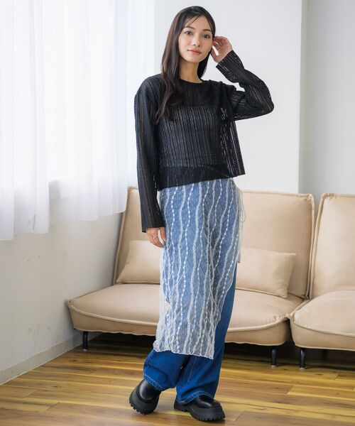 RETRO GIRL（レトロガール）の「スカシ柄カットカーデ（カーディガン/ボレロ・レディース・ブラック/ナチュラル/ブルー・FREE）」の20枚目の写真