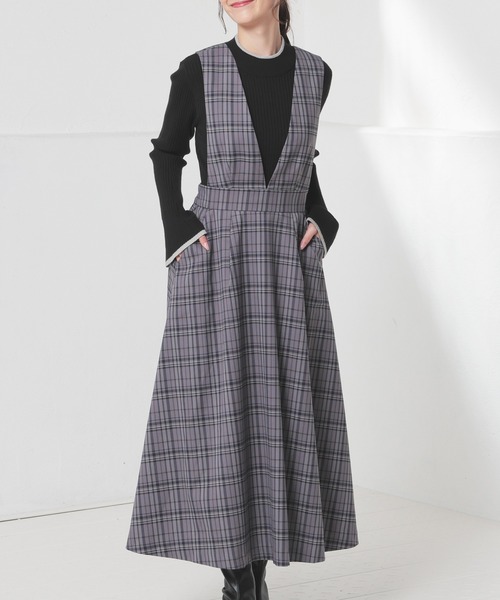 Honeys（ハニーズ）の「Ｖネックジャンスカ（ジャンパースカート・レディース・グレー系/ネイビー系/ブラウン系・SS/S/M/L/LL/3L）」の2枚目の写真