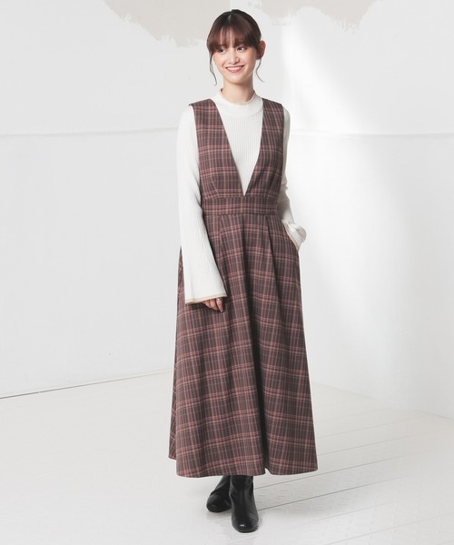 Honeys（ハニーズ）の「Ｖネックジャンスカ（ジャンパースカート・レディース・グレー系/ネイビー系/ブラウン系・SS/S/M/L/LL/3L）」の9枚目の写真