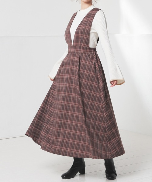 Honeys（ハニーズ）の「Ｖネックジャンスカ（ジャンパースカート・レディース・グレー系/ネイビー系/ブラウン系・SS/S/M/L/LL/3L）」の10枚目の写真