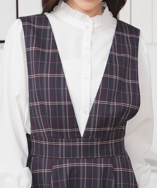 Honeys（ハニーズ）の「Ｖネックジャンスカ（ジャンパースカート・レディース・グレー系/ネイビー系/ブラウン系・SS/S/M/L/LL/3L）」の19枚目の写真