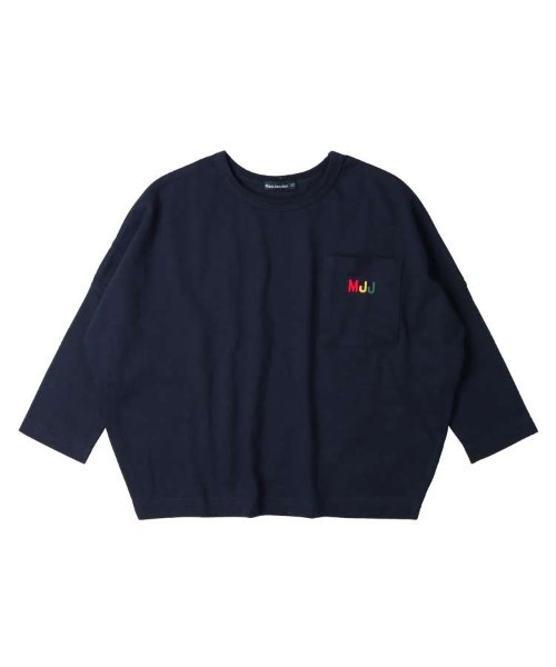 Moujonjon（ムージョンジョン）の「バックプリントロゴ刺繍ワイド長袖Tシャツ・ロンT（Tシャツ/カットソー・キッズ・オフホワイト/ネイビー/ワインレッド/グリーン・80/90/100/110/120/130/140）」の3枚目の写真