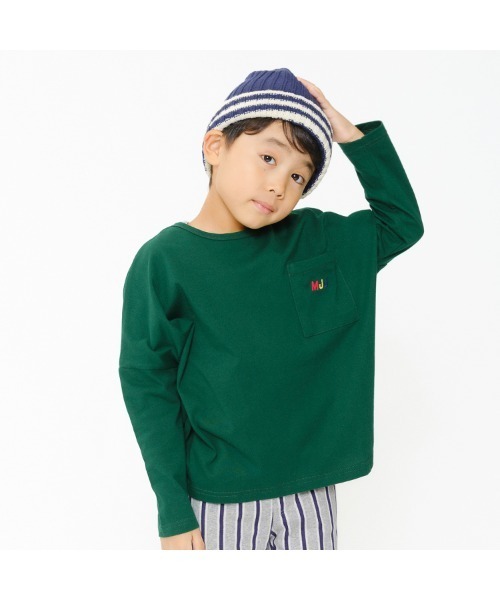 Moujonjon（ムージョンジョン）の「バックプリントロゴ刺繍ワイド長袖Tシャツ・ロンT（Tシャツ/カットソー・キッズ・オフホワイト/ネイビー/ワインレッド/グリーン・80/90/100/110/120/130/140）」の2枚目の写真
