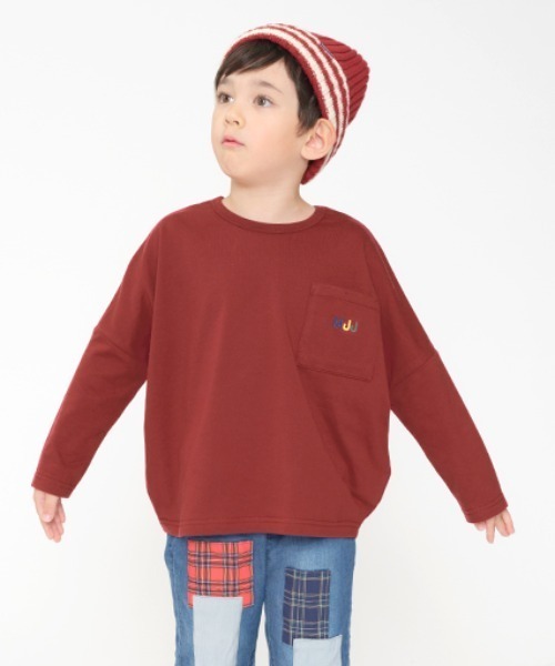 Moujonjon（ムージョンジョン）の「バックプリントロゴ刺繍ワイド長袖Tシャツ・ロンT（Tシャツ/カットソー・キッズ・オフホワイト/ネイビー/ワインレッド/グリーン・80/90/100/110/120/130/140）」の4枚目の写真