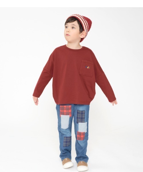 Moujonjon（ムージョンジョン）の「バックプリントロゴ刺繍ワイド長袖Tシャツ・ロンT（Tシャツ/カットソー・キッズ・オフホワイト/ネイビー/ワインレッド/グリーン・80/90/100/110/120/130/140）」の20枚目の写真
