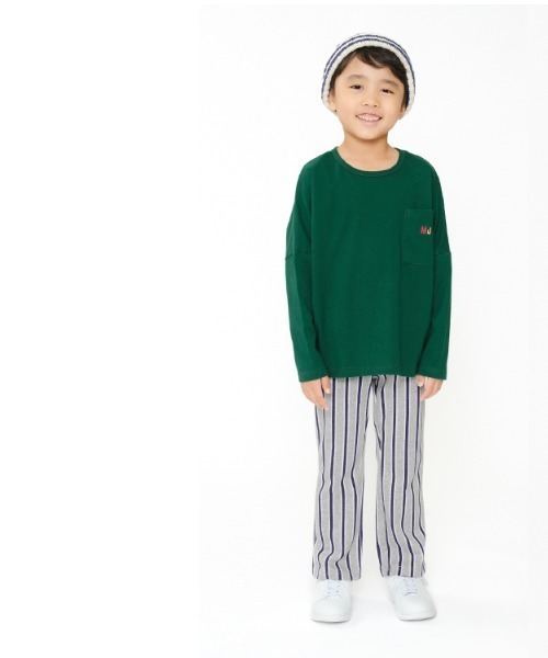 Moujonjon（ムージョンジョン）の「バックプリントロゴ刺繍ワイド長袖Tシャツ・ロンT（Tシャツ/カットソー・キッズ・オフホワイト/ネイビー/ワインレッド/グリーン・80/90/100/110/120/130/140）」の14枚目の写真
