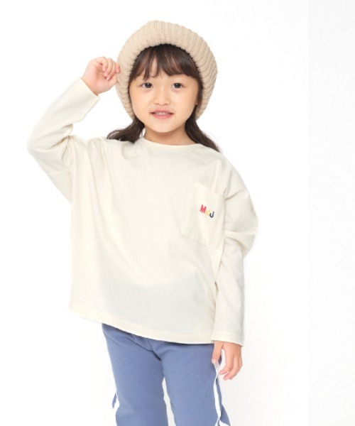 Moujonjon（ムージョンジョン）の「バックプリントロゴ刺繍ワイド長袖Tシャツ・ロンT（Tシャツ/カットソー・キッズ・オフホワイト/ネイビー/ワインレッド/グリーン・80/90/100/110/120/130/140）」の15枚目の写真