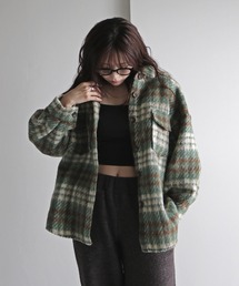 ウール混シャギーチェックシャツジャケット