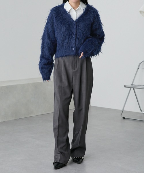 ボリュームシャギーミックスジャガードニットカーディガン