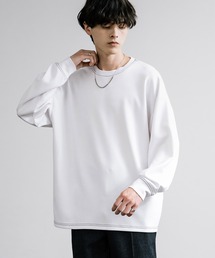 オーバーサイズソフトダンボール長袖Tシャツ配色ステッチ/配色切替