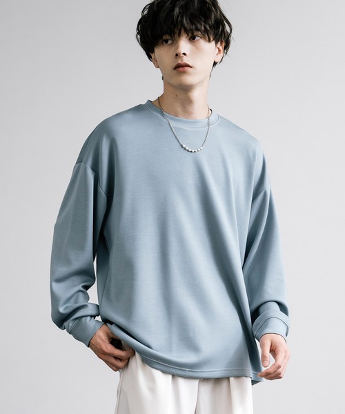 Rocky Monroe(ロッキーモンロー)の「オーバーサイズソフトダンボール長袖Tシャツ配色ステッチ/配色切替(Tシャツ/カットソー・メンズ・ブラック系/ホワイト/ホワイト系/サックスブルー/ブラック/グレー系/アッシュ・L/M/LL)」の1枚目の写真