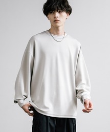 オーバーサイズソフトダンボール長袖Tシャツ配色ステッチ/配色切替