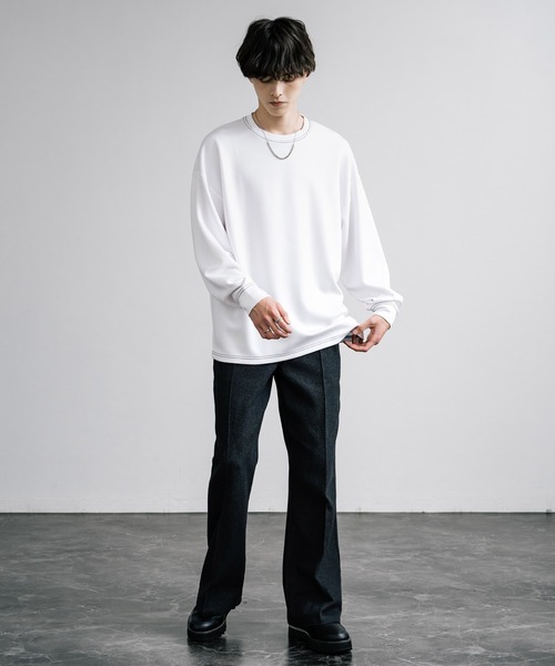 Rocky Monroe(ロッキーモンロー)の「オーバーサイズソフトダンボール長袖Tシャツ配色ステッチ/配色切替(Tシャツ/カットソー・メンズ・ブラック系/ホワイト/ホワイト系/サックスブルー/ブラック/グレー系/アッシュ・L/M/LL)」の10枚目の写真