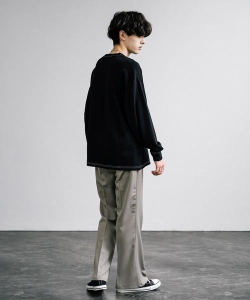 Rocky Monroe(ロッキーモンロー)の「オーバーサイズソフトダンボール長袖Tシャツ配色ステッチ/配色切替(Tシャツ/カットソー・メンズ・ブラック系/ホワイト/ホワイト系/サックスブルー/ブラック/グレー系/アッシュ・L/M/LL)」の19枚目の写真