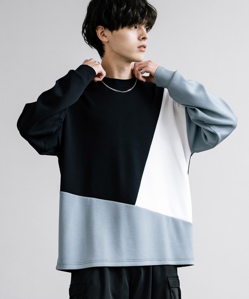 Rocky Monroe(ロッキーモンロー)の「オーバーサイズソフトダンボール長袖Tシャツ配色ステッチ/配色切替(Tシャツ/カットソー・メンズ・ブラック系/ホワイト/ホワイト系/サックスブルー/ブラック/グレー系/アッシュ・L/M/LL)」の20枚目の写真