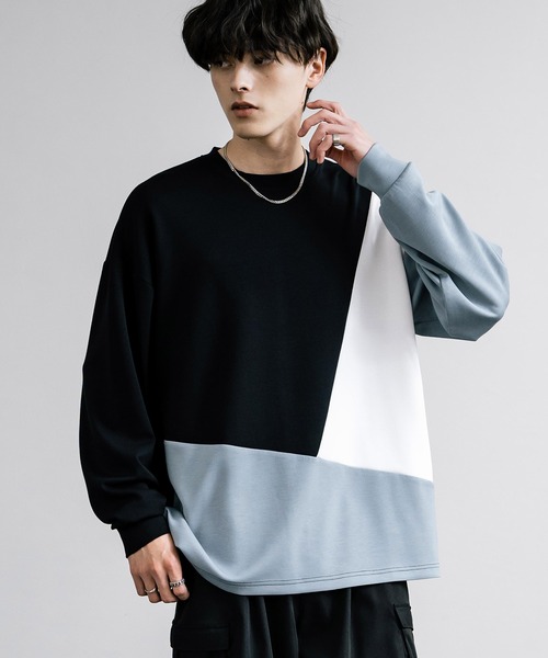 Rocky Monroe(ロッキーモンロー)の「オーバーサイズソフトダンボール長袖Tシャツ配色ステッチ/配色切替(Tシャツ/カットソー・メンズ・ブラック系/ホワイト/ホワイト系/サックスブルー/ブラック/グレー系/アッシュ・L/M/LL)」の21枚目の写真