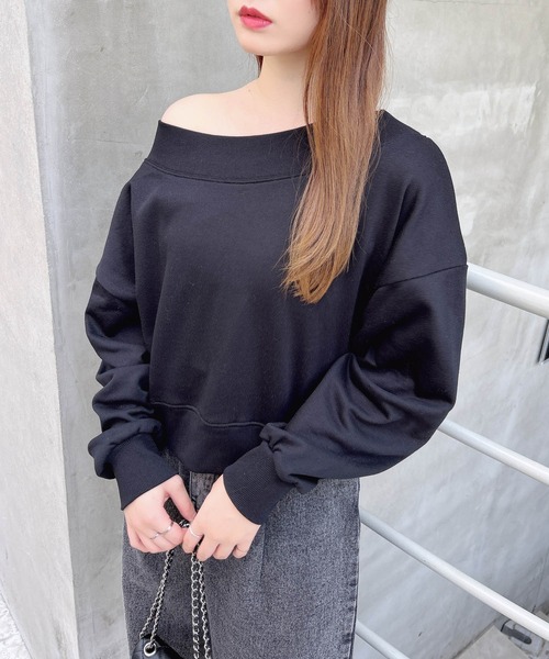 INGNI（イング）の「オフショルショートスウェットトップス（スウェット・レディース・アイボリー/ブラック/チャコールグレー/バーガンディー・M）」の10枚目の写真