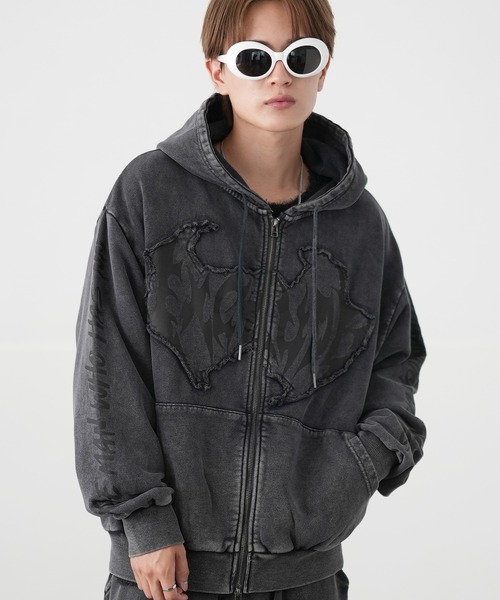 improves（インプローブス）の「グランジ加工 スウェット ジップアップ パーカー（パーカー・メンズ・ブラック/ホワイト・LARGE/MEDIUM）」の2枚目の写真