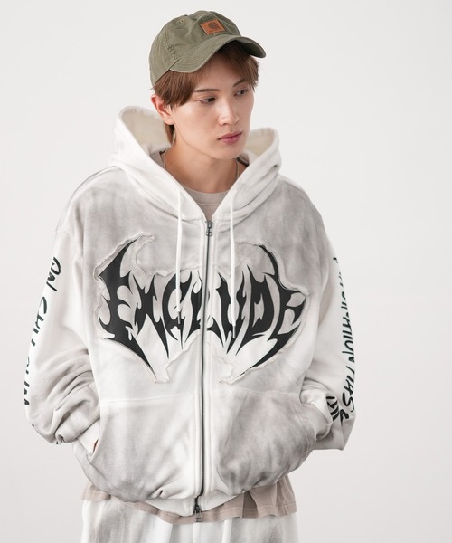 グランジ加工 スウェット ジップアップ パーカー（パーカー