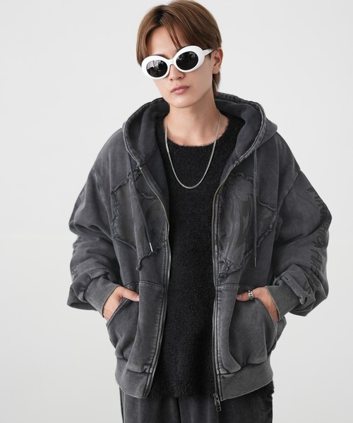 improves（インプローブス）の「グランジ加工 スウェット ジップアップ パーカー（パーカー・メンズ・ブラック/ホワイト・LARGE/MEDIUM）」の7枚目の写真