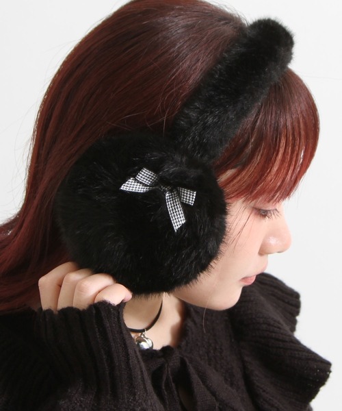 セール】ボリュームファーリボンイヤーカフ（イヤーマフ