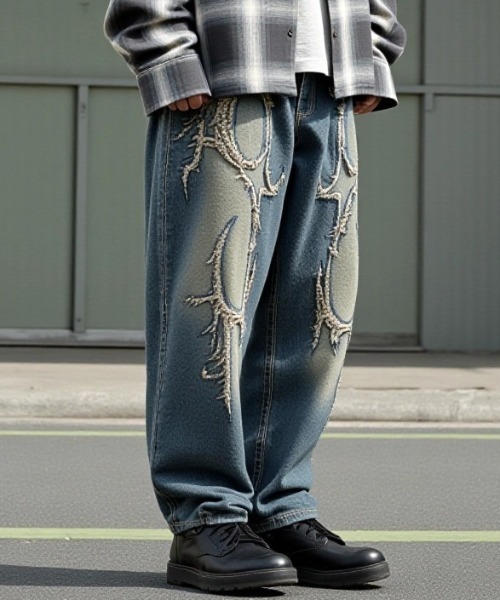 GLAMOUR ダメージ加工 バギーデニム free size WAP加工 バギーストレートデニムパンツ|HYSTERIC GLAMOUR MEN