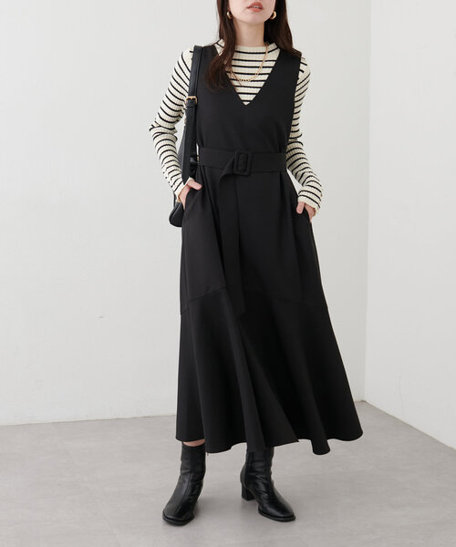 【mamamo】共ベルト付きジャンスカ（ワンピース）｜natural couture（ナチュラルクチュール）