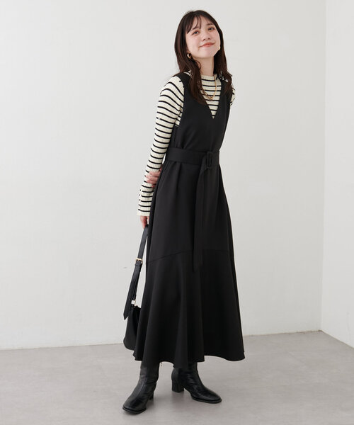 【mamamo】共ベルト付きジャンスカ（ワンピース）｜natural couture（ナチュラルクチュール）