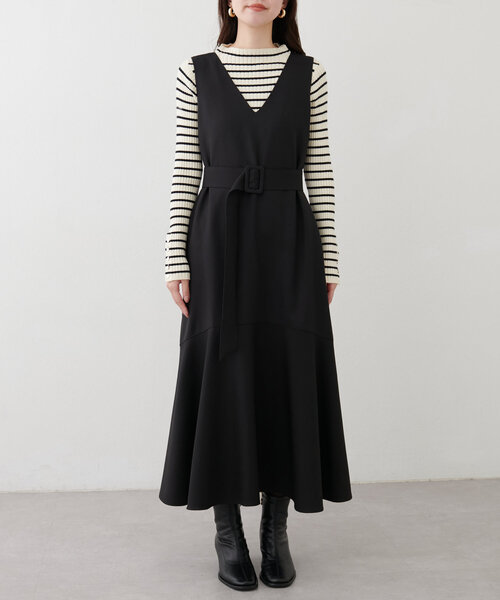 【mamamo】共ベルト付きジャンスカ（ワンピース）｜natural couture（ナチュラルクチュール）