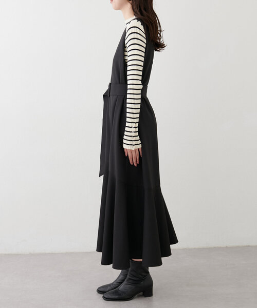 【mamamo】共ベルト付きジャンスカ（ワンピース）｜natural couture（ナチュラルクチュール）