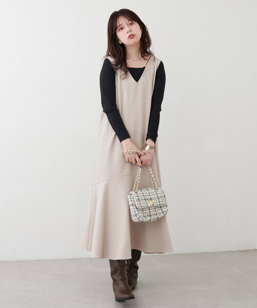 【mamamo】共ベルト付きジャンスカ（ワンピース）｜natural couture（ナチュラルクチュール）