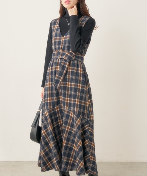 【mamamo】共ベルト付きジャンスカ（ワンピース）｜natural couture（ナチュラルクチュール）