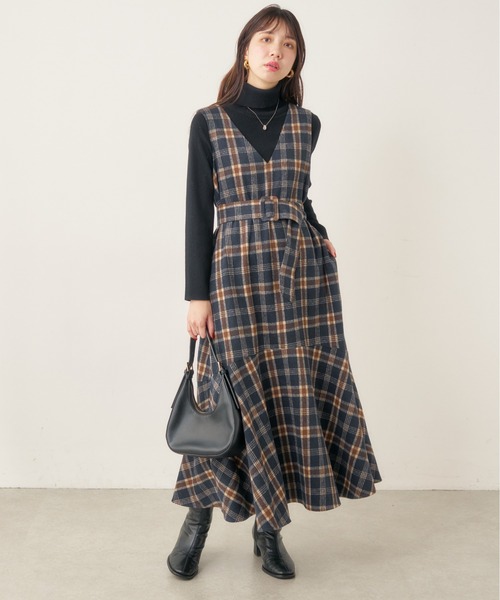 【mamamo】共ベルト付きジャンスカ（ワンピース）｜natural couture（ナチュラルクチュール）