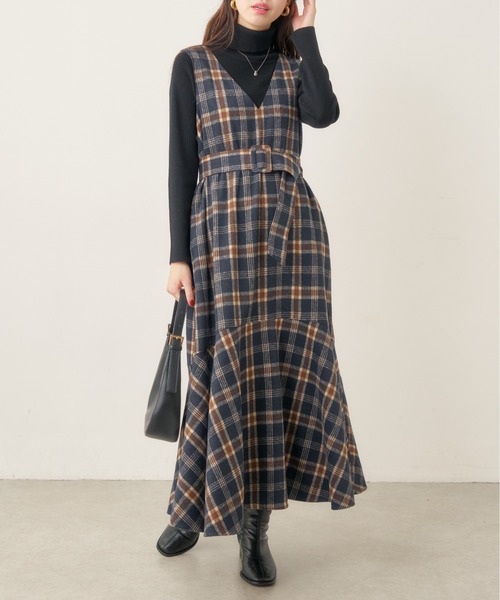 【mamamo】共ベルト付きジャンスカ（ワンピース）｜natural couture（ナチュラルクチュール）