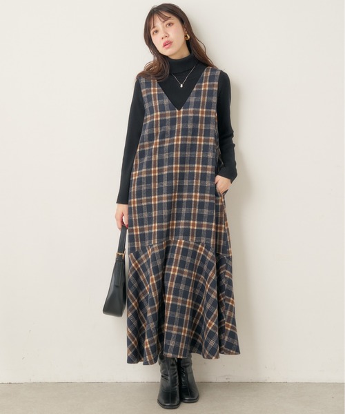 【mamamo】共ベルト付きジャンスカ（ワンピース）｜natural couture（ナチュラルクチュール）