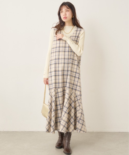 【mamamo】共ベルト付きジャンスカ（ワンピース）｜natural couture（ナチュラルクチュール）