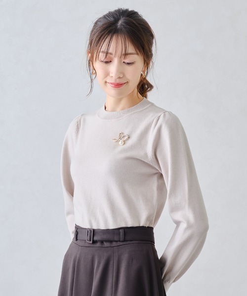 M'sグレイシー　ブローチ付き　トップス セール】ブローチ付きカラーニット/MM448321（ニット/セーター