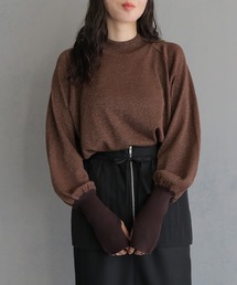 【&g'aime】ボリューム袖サムホールラメニットトップス VOLUME SLEEVE THUMBS HOLE GLITTER KNIT