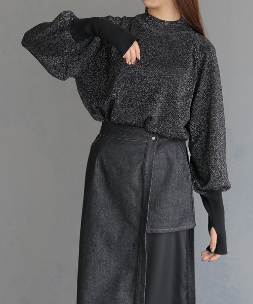 &g'aime(アンジェム)の「【&g'aime】ボリューム袖サムホールラメニットトップス VOLUME SLEEVE THUMBS HOLE GLITTER KNIT(ニット/セーター・レディース・ブラック/アイボリー/ブラウン・FREE)」の3枚目の写真