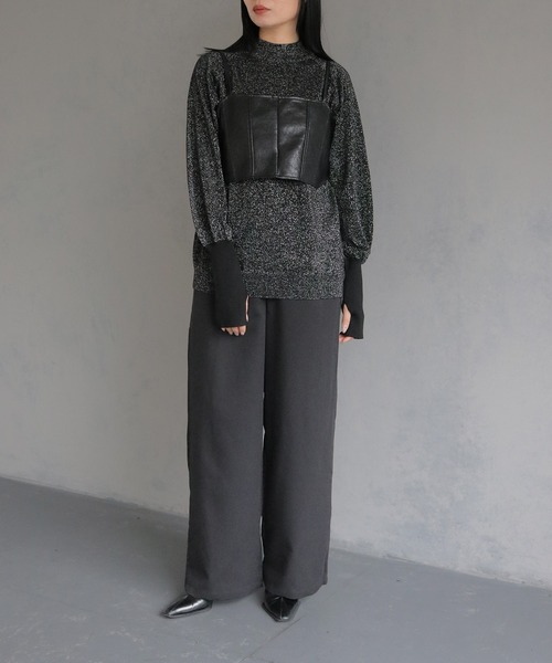 &g'aime(アンジェム)の「【&g'aime】ボリューム袖サムホールラメニットトップス VOLUME SLEEVE THUMBS HOLE GLITTER KNIT(ニット/セーター・レディース・ブラック/アイボリー/ブラウン・FREE)」の6枚目の写真