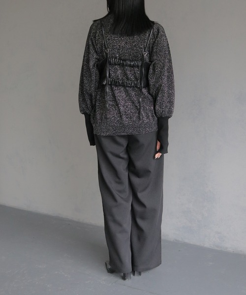 &g'aime(アンジェム)の「【&g'aime】ボリューム袖サムホールラメニットトップス VOLUME SLEEVE THUMBS HOLE GLITTER KNIT(ニット/セーター・レディース・ブラック/アイボリー/ブラウン・FREE)」の8枚目の写真