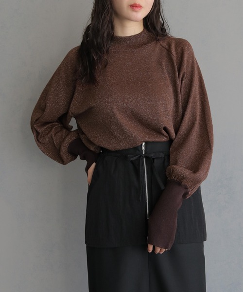 &g'aime(アンジェム)の「【&g'aime】ボリューム袖サムホールラメニットトップス VOLUME SLEEVE THUMBS HOLE GLITTER KNIT(ニット/セーター・レディース・ブラック/アイボリー/ブラウン・FREE)」の10枚目の写真