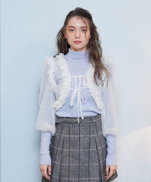 REDYAZEL（レディアゼル）の「チュールボレロニット＆プルオーバーセット（ニット/セーター・レディース・ピンク/ブルー/チャコールグレー・FREE）」の4枚目の写真