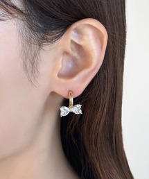 ビジューリボンフープピアス